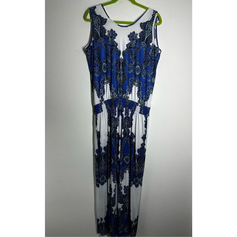 INC Womens Jumpsuit Black Blue Large L Striped Wide Leg Pockets See Description - Picture 3 of 16